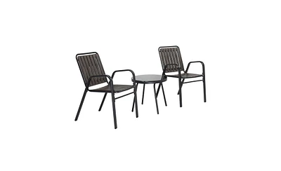 Slickblue 3-Piece Patio Bistro Table Set, Outdoor Furniture Set with 2 Stackable Patio Dining Chairs and Glass Table for Yard Balcony Porch, Black and