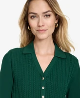 Nautica Jeans Women's Solid Button V Neck Polo Sweater