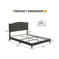gaomon Full Size Bed Frame with Button Tufted Headboard, Mattress Foundation, Easy Assembly, No Box Spring Needed