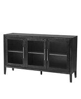 Slickblue Wood Storage Cabinet with Three Tempered Glass Doors and Adjustable Shelves for Stylish Organization