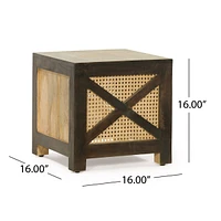 Westby Mango Wood And Cane Square Cube Ottoman