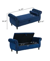 Velvet Multifunctional Storage Rectangular ottoman bench with 1 Pillow