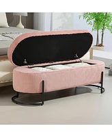 Storage Ottoman, Bedroom End Bench, Upholstered Fabric Storage Ottoman with Safety Hinge, Entryway Padded Footstool, Ottoman Bench for Living Room & B