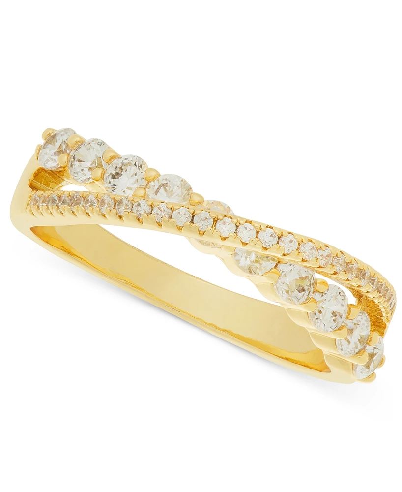 Charter Club Gold-Tone Crystal Crossover Ring, Exclusively at Macy's