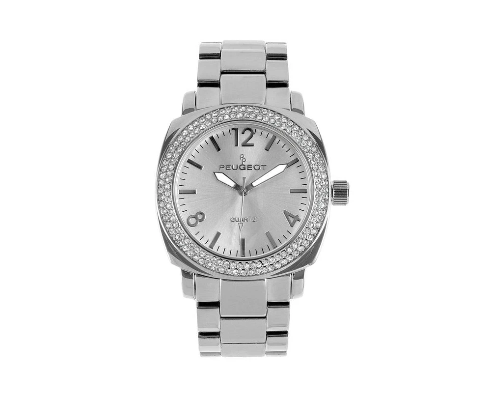 Peugeot Women's 40mm Silver Boyfriend Bracelet Watch with Crystal Bezel