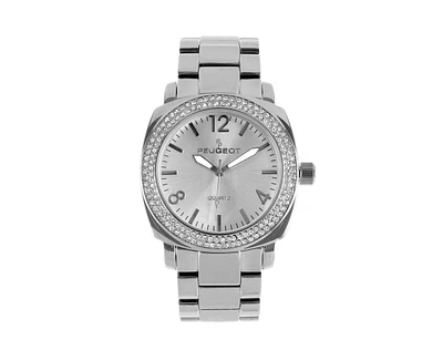 Peugeot Women's 40mm Silver Boyfriend Bracelet Watch with Crystal Bezel