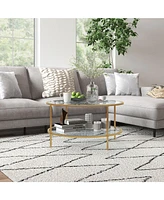 Side Table with Storage, 32" Round End Table, 2-Tier Tempered Glass Coffee Table with Steel Frame for Living Room, Gold