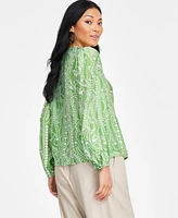 I.n.c. International Concepts Plus Long-Sleeve Keyhole Blouse