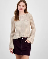 Hooked Up by Iot Juniors' Long-Sleeve Pointelle Sweater