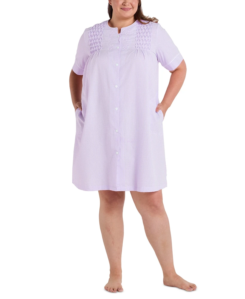 Miss Elaine Plus Short-Sleeve Seersucker Robe