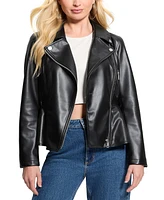 Guess Women's Ivy Faux-Leather Peplum Moto Jacket