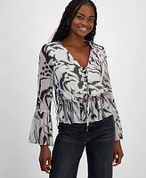 Guess Women's Demi Printed Lace-Up Peplum Top