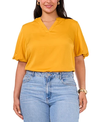 Vince Camuto Plus Size Split-Neck Puffed-Sleeve Top