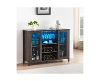 gaomon Wine Bar Cabinet with Led Light,Home Coffee Cabinet with Wine and Glass Rack,Kitchen Buffet Sideboard with Storage,Liquor Cabinet for Bar,Dinin