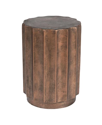 LuxenHome Weathered Copper Cement Fluted Round Indoor Outdoor Side and End Table