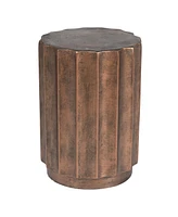 LuxenHome Weathered Copper Cement Fluted Round Indoor Outdoor Side and End Table