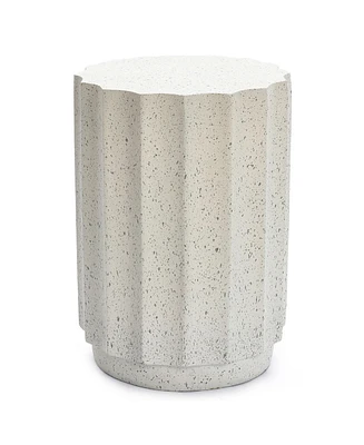 LuxenHome Off White with Gray Cement Fluted Round Indoor Outdoor Side and End Table