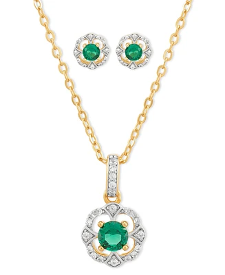 2-Pc. Set Lab Created Emerald (7/8 ct. t.w.) & Lab Created White Sapphire (1/3 ct. t.w.) Vintage Inspired Halo Pendant Necklace & Matching Stud Earrin