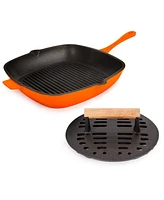 BergHOFF Neo 2pc Cast Iron 11" Grill Pan with Slotted Steak Press