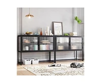 gaomon Buffet Cabinet with Glass Doors, Freestanding Glass Doors Storage Cabinet for Kitchen, Living Room, Dining Room, Black