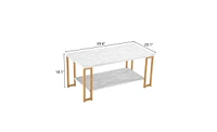 Slickblue Simple Double-layer Golden Iron Pipe Marble Pvc Coffee Table Rectangular