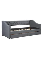 Slickblue Upholstered Twin Size daybed with Two Drawers, Wood Slat Support, Grey