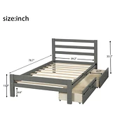 Slickblue Twin Wood Platform Bed with Two Drawers in Grey – Modern Design with Built-in Storage for a Clean and Organized Bedroom Space