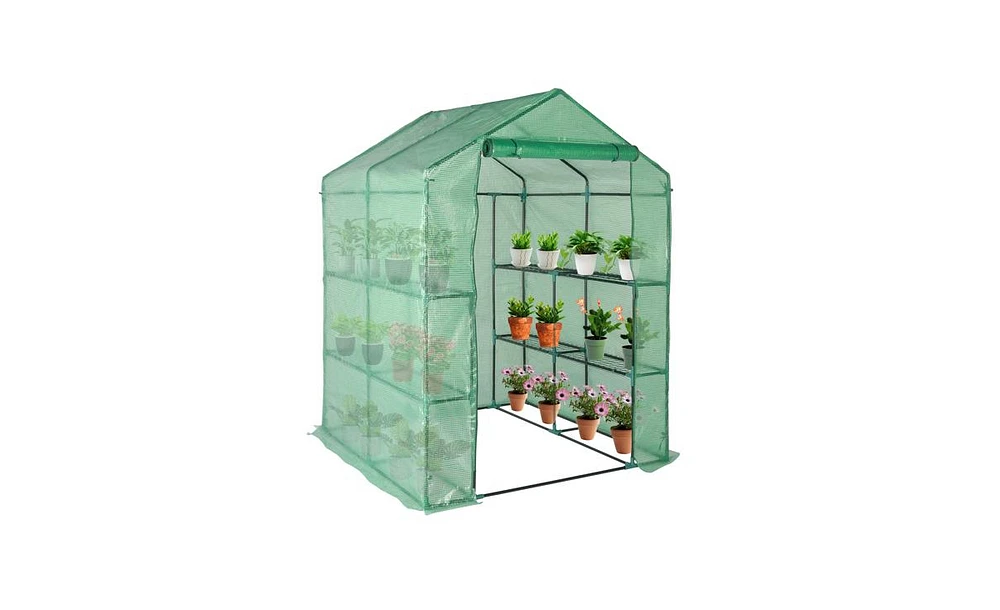 Slickblue Pipe Greenhouse with 8-Piece Grid Flower Stand - Zipper Rolling Door & Pe Cloth for Plants