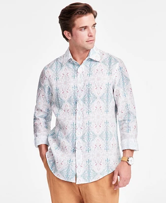 Club Room Men's Zurich Long Sleeve Button-Front Printed Linen Shirt, Exclusively at Macy's