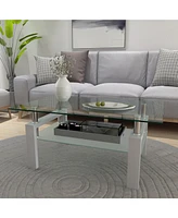 Slickblue White and Clear Modern Coffee Table for Living Room