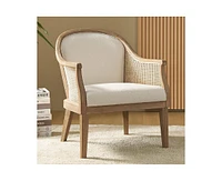 Hulala Home Werner Farmhouse Rattan Solid Wood Armchair with Olid Wood Frame and Legs