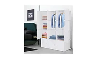 Slickblue 12 Cube Organizer Stackable Plastic Cube Storage Shelves Design Multifunctional Modular Closet Cabinet with Hanging Rod White