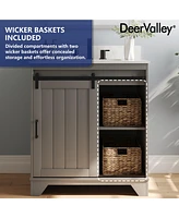 DeerValley 30'' Bathroom Vanity with Ceramic Sink Top, Pre-assembled Bathroom Cabinet with 2 Storage Baskets