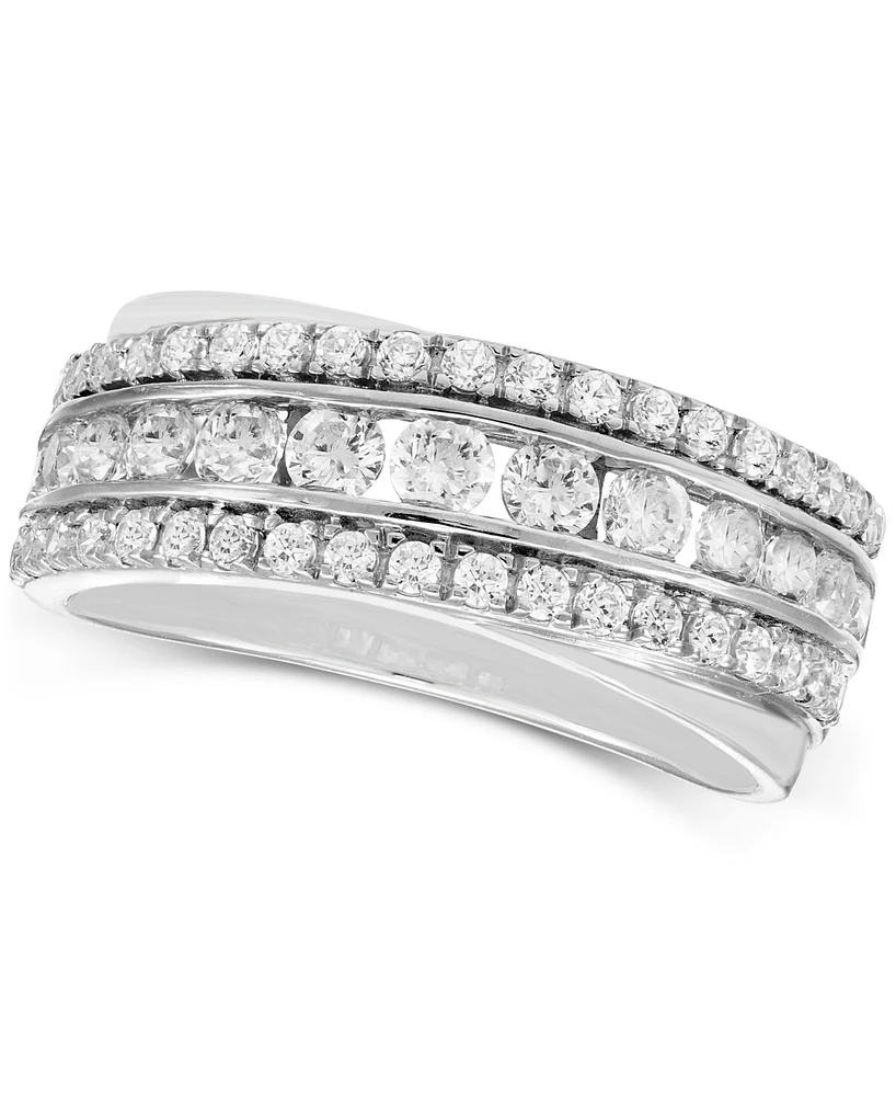 Diamond Triple Row Diagonal Band (1 ct. t.w.) 10k White or Yellow Gold