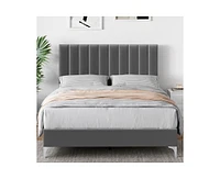 gaomon Bed Frame Modern Velvet Upholstered 11 Inch Bed Frame with Headboard No Box Spring Needed