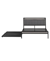 Slickblue Full Size Metal Platform Bed Frame with Twin Trundle, Upholstered Headboard, Usb Ports & Slat Support