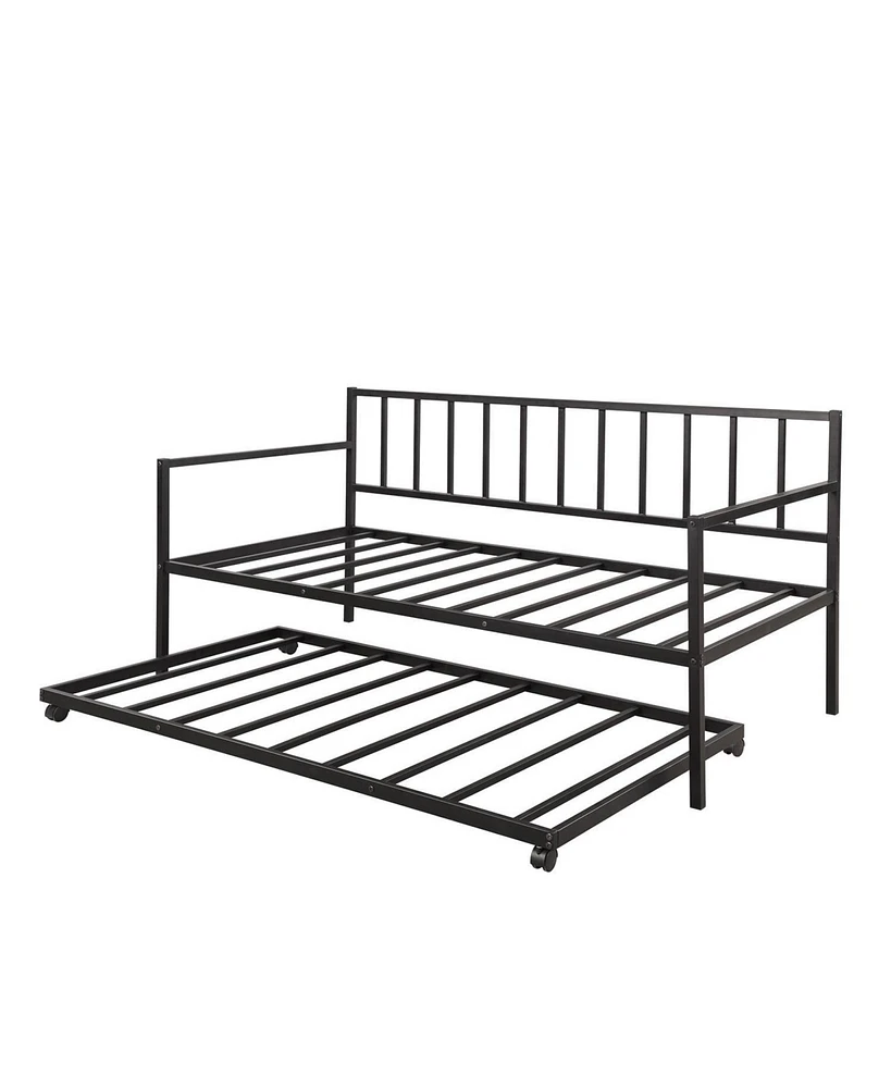 Slickblue Twin Daybed with Trundle Multifunctional Metal Lounge Daybed Frame for Living Room Guest Room