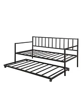 Slickblue Twin Daybed with Trundle Multifunctional Metal Lounge Daybed Frame for Living Room Guest Room