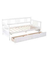 Slickblue Twin Size Daybed Wood Bed with Two Drawers,White