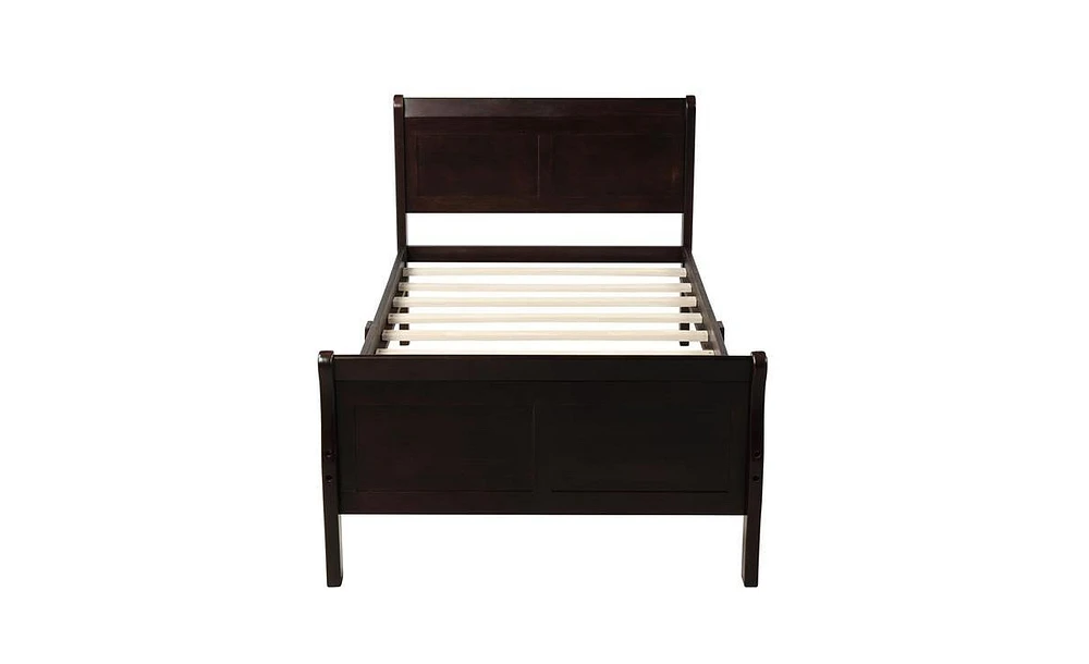 Slickblue Wood Platform Bed Twin Bed Frame Mattress Foundation Sleigh Bed with Headboard/Footboard/Wood Slat Support