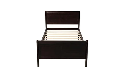 Slickblue Wood Platform Bed Twin Bed Frame Mattress Foundation Sleigh Bed with Headboard/Footboard/Wood Slat Support