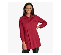 Stella Carakasi Women's Long Sleeves Cotton Poplin Asymmetrical Pleat Front Have It All Tunic