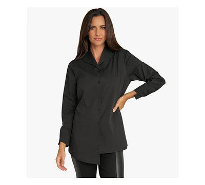 Stella Carakasi Women's Long Sleeves Cotton Poplin Asymmetrical Unique Cuff Transformation Tunic