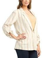 Bcx Juniors' Cotton Striped Roll-Tab Kiss-Front Blazer