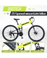 Streamdale Furniture 29" Folding Mountain Bike, Suspension Fork, Aluminium Alloy Frame 21Speed Mountain Bike