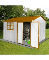 Metal garden sheds 10ftx8ft outdoor storage sheds white+yellow with window