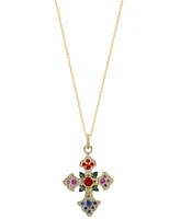 Effy Multi-Gemstone 18" Cross Pendant Necklace (3 ct. t.w.) in 14k Gold