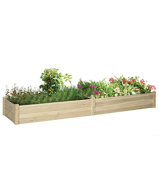 8x2ft Wooden Raised Garden Bed Kit, Elevated Planter with 2 Boxes, Self Draining Bottom and Liner, Patio to Grow Vegetables, Herbs, and Flowers, Natur