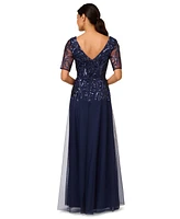 Adrianna Papell Women's Embellished Mesh V-Neck Gown