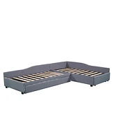 Slickblue Upholstered Double Twin Size Daybed with Trundle and Drawer, Grey